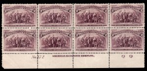 MOMEN: US STAMPS #231 INTACT PLATE BLOCK OF 8 UNUSED LOT #91965