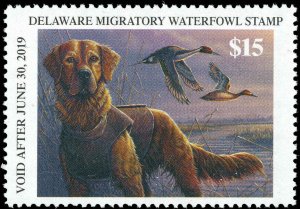 DELAWARE 2018 STATE DUCK STAMP PINTAILS/GOLDED RETREIVER by Daniel Allard