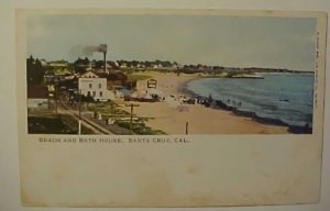 CALIFORNIA SANTA CRUZ CIRCA 1899 BEACH & BATHOUSE VIEW CARD LIGHT TONING DEALER