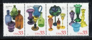 1999 American Glass Strip of 4 33c Postage Stamps, Sc# 3328, MNH, OG