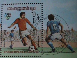 ​CAMBODIA-1984 OLYMPIC GAMES-LOS ANGELES'84 SOCCER CTO FANCY CANCEL-S/S VF