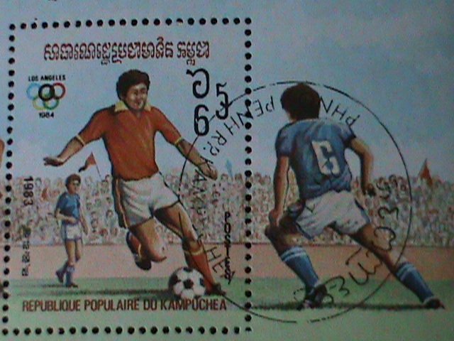​CAMBODIA-1984 OLYMPIC GAMES-LOS ANGELES'84 SOCCER CTO FANCY CANCEL-S/S VF