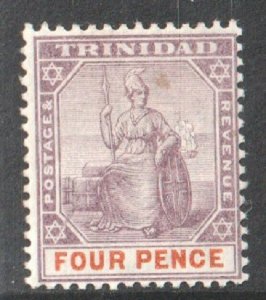 1896 TRINIDAD - S.G:118 QUEEN VICTORIA - 4 PENCE DULL PURPLE/ORANGE MOUNTED MINT