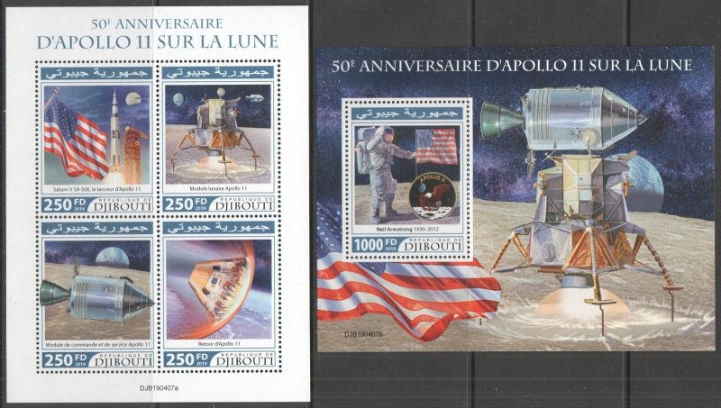 Gs0551 2019 Djibouti Apollo 11 Neil Armstrong Space #3116-19+Bl1345 Mnh