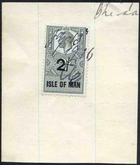 Isle of Man KGV 2/- Key Plate Type Revenues CDS on Piece