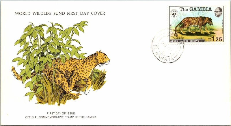 1977 Gambia - World Wildlife Fund FDC - Leopard on Cachet - F11286