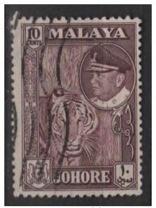 Malaya Johore 1960 Scott 163 used - 10c, Tiger & Sultan