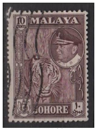 Malaya Johore 1960 Scott 163 used - 10c, Tiger & Sultan