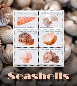 St. Vincent 2016 - Seashells, Shells, Beach, Ocean - Sheet of 6 Stamps - MNH