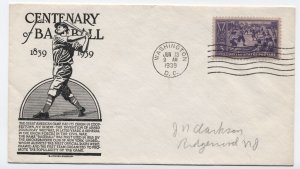 1939 Baseball Centennial #855 first day cover Anderson cachet [6656]