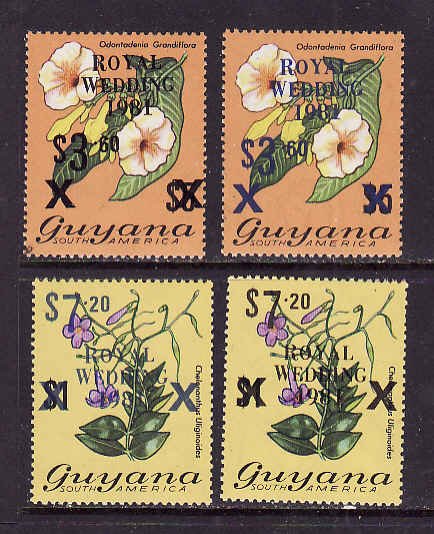 Guyana-Sc#334,334a,335,335a-four unused NH denominations-two overprinted with bl