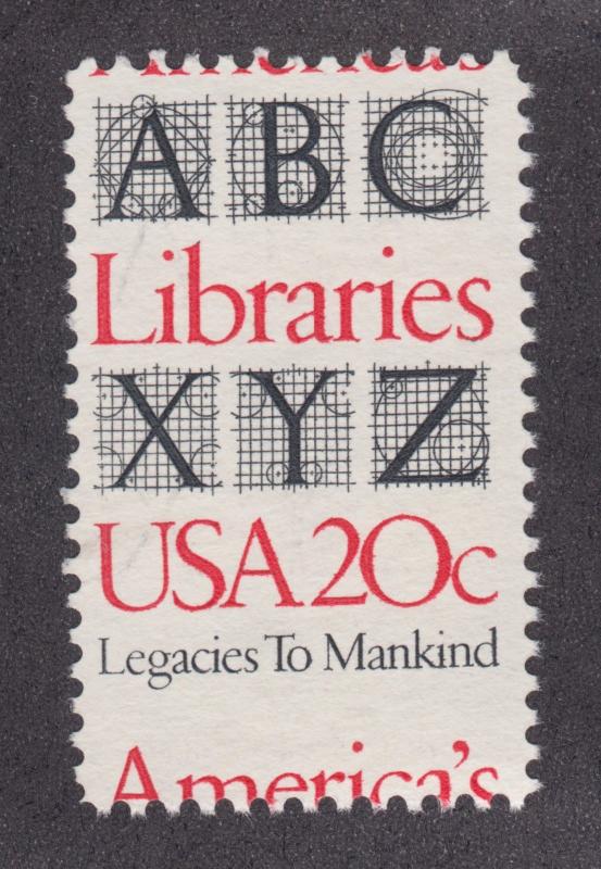 US Sc 2015 MNG. 1982 20c America's Libraries, horizontal MISPERF  