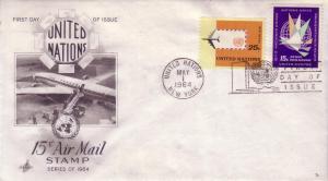 United Nations FDC Sc.# C11 & C12  1964 Airmail Stamps L268