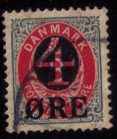 Denmark Sc #55 Used 4ore on 8oreSl & Carmine VF/XF