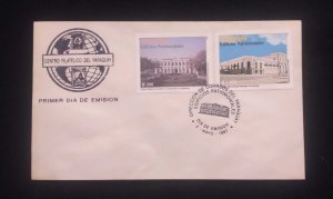 C) 1997. PARAGUAY. FDC. GLOBE. DOUBLE STAMPS OF HERITAGE BUILDINGS. XF