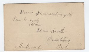 1878 Frankton IN postal card double circle postmark star in circle cancel h.4463