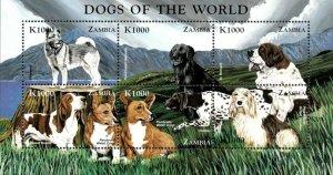 Zambia 1999 - Dogs of The World - Sheet of 6 - Scott 809 - MNH