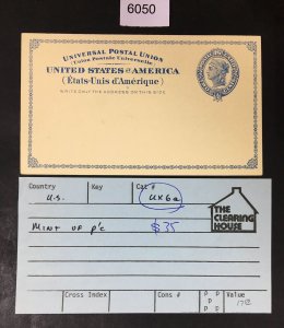US STAMPS # UX6a UNUSED POST CARD CAT. $35 LOT #6050