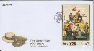 Jersey 2014, 'The Great War, miniature Sheet  . on FDC