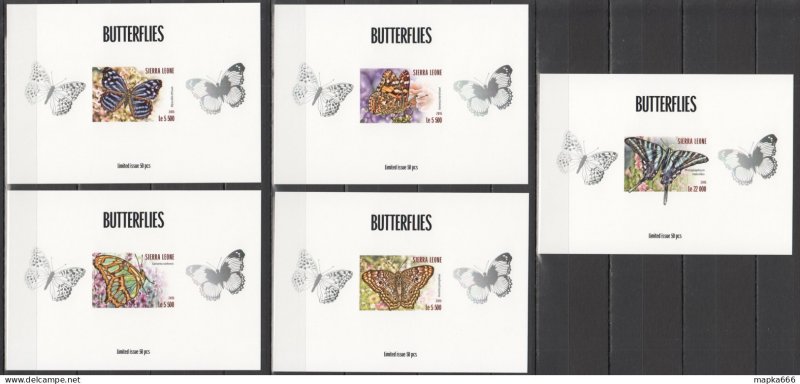 Lx539 Imperf 2015 Sierra Leone Fauna Insects Butterflies Uv Cardboard 5Bl Mnh