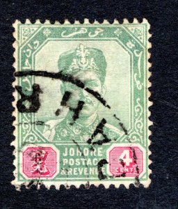 Johore SC #40   F/VF, Used, 4 cent green & carmine rose, CV $3.75 ..... 3180038