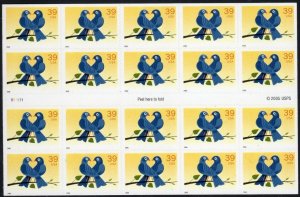 Love True Blue Love Birds Booklet 20 Stamps - 39 Cent Postage Stamps 4029a
