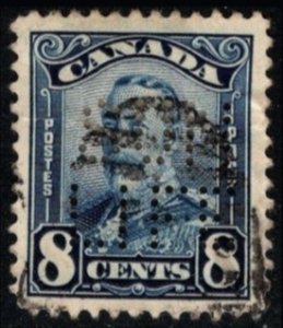 1928 Canada Scott #- 154 8 Cents King George V Used Sun Life Perfin