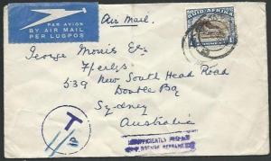 SOUTH AFRICA 1950 cover to Australia, INSUFFICIENTLY PREPAID...............61081