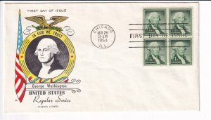 1954 George Washington FDC, Fluegel Covers, Sc #1031, Chicago, IL (S33044)