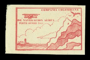 COLOMBIA 1920 AIRMAIL - Plane over Mountains 10c red brown Sc C11D mint MNH VF