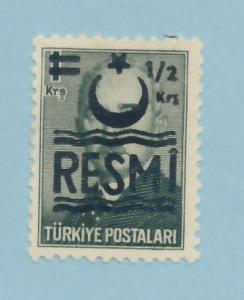 Turkey 1957 Scott o38 MH - 1/2k on 1k, Pres. Inonu Ovpt