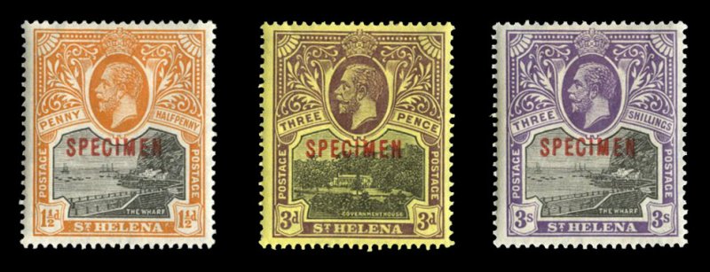 St. Helena #70S (SG 81s) Cat£375 (for set), 1912-16 3sh violet and black, pl...