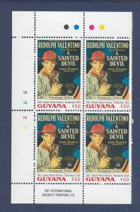 GUYANA - Scott 2540 block of four - MNH - Rudolph Valentino  - 1992