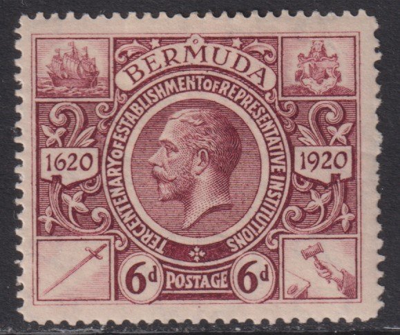 1921 Bermuda KGV King George 6 pence issue Wmk 3 MLH Sc# 78 CV $19.00