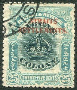 STRAITS SETTLEMENTS-1907 25c Green & Greenish Blue.  A fine used example Sg 149