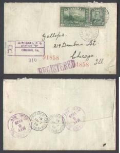 Canada #7580 -  2c Scroll+10c Mount Hurd reg'd-Montreal,Canada-My 1 1929 -