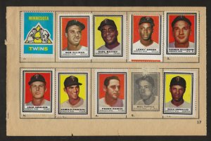 1962 Topps Baseball Stamps Minnesota Twins Bob Allison Camil Pascual Padro Ramos