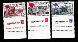 Israel # 62-64 Mint Never Hinged With Tabs!
