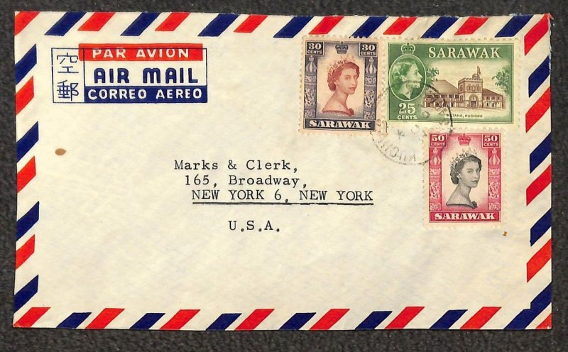 SARAWAK 206 207 & 208 STAMPS MARKS & CLERK KUCHING AIRMAIL COVER 1962