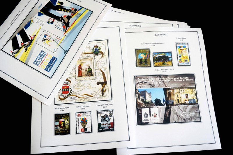 COLOR PRINTED SAN MARINO 2011-2020 STAMP ALBUM PAGES (58 illustrated pages)