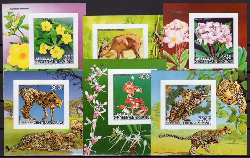 Central African 1986 Sc#824/829 Flora and Fauna 6 Souvenir Sheets IMPERF. MNH