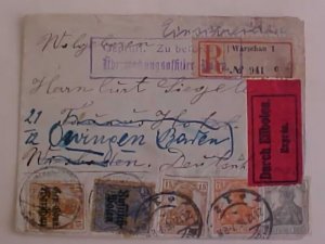 GERMAN  POLAND FORWARDED WITH GERMAN STAMPS 13 DEC 1916 WARSAW 21 DEC WIESBADEN