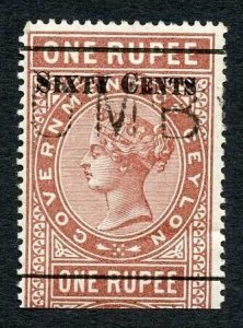 Ceylon Telegraph SGT73 60c on 1r red-brown Type 68