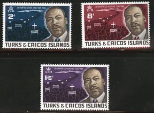 TURKS and CAICOS Scott 178-180  MNH**  MLK  issue of 1968