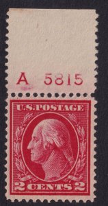 1912 Washington 2c Sc 406 MNH OG plate number single, Hebert CV $34 (9C
