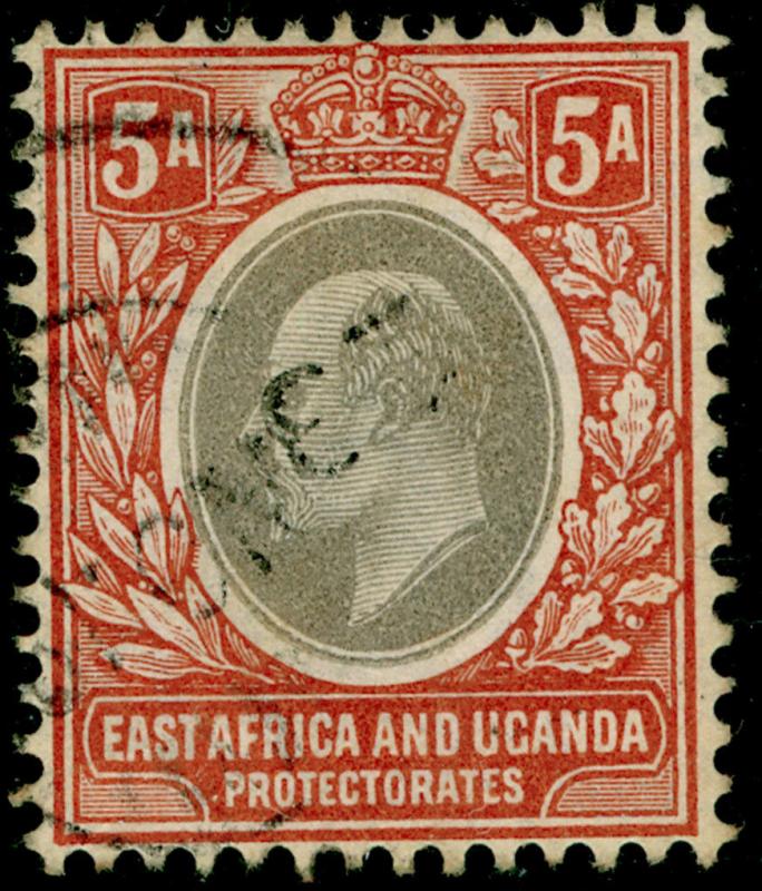 EAST AFRICA and UGANDA SG24, 5a grey&orange-brwn, USED. Cat £15. WMK MULT CA.