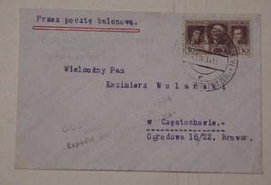 POLAND  COVER BALLOON 1934 SEPT 23  GORDON FLIGHT WARSAW B/S CZCZUCZYN