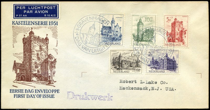 Netherlands #B224-228 (NVPH 568-572) Cat€375, 1951 Castles. set of five on ...