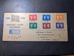 1940 England First Day Cover FDC Edinburgh to Lyndhurst NJ USA Postage Centenary