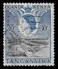 Kenya, Uganda and Tanganyika #108 Used; 30c Owens Falls Dam (1954)